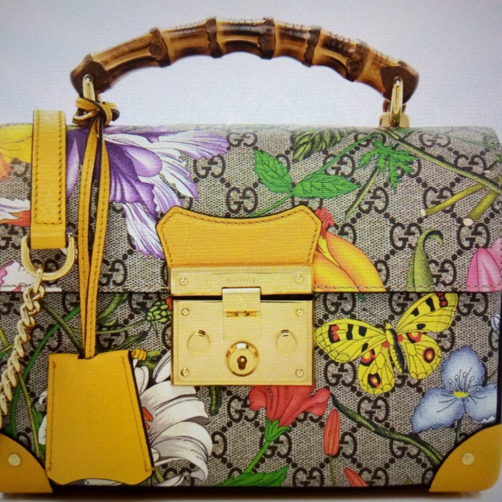 GUCCI GG SUPREME MONOGRAM FLORA BAMBOO PADLOCK BAG - Picture 7 of 13
